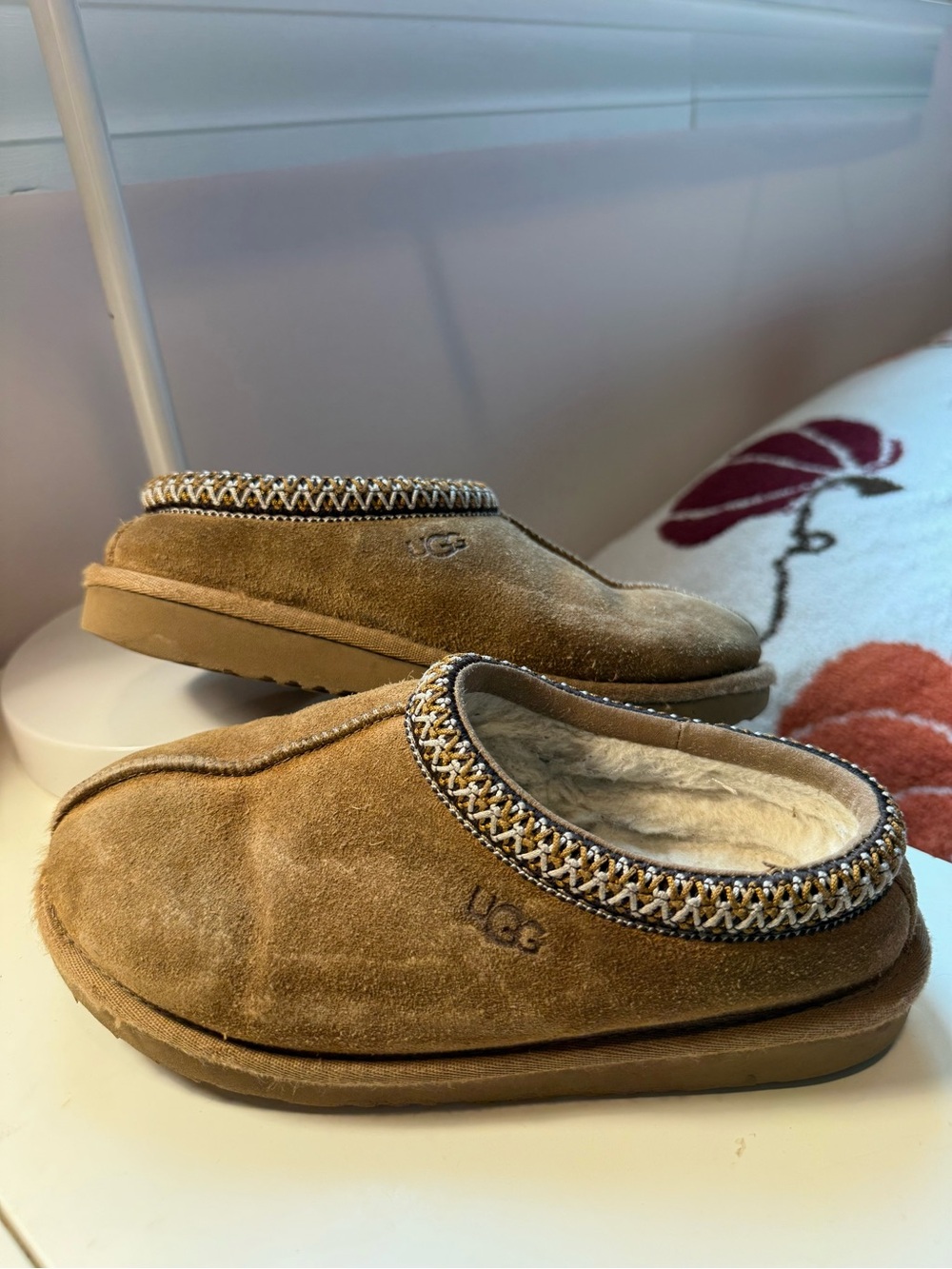 UGG Tasman Kids Chestnut Brown Suede Shearling Slip-On Shoes